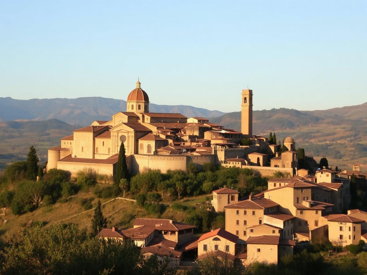 Veduta di Assisi con la basilica sulla collina